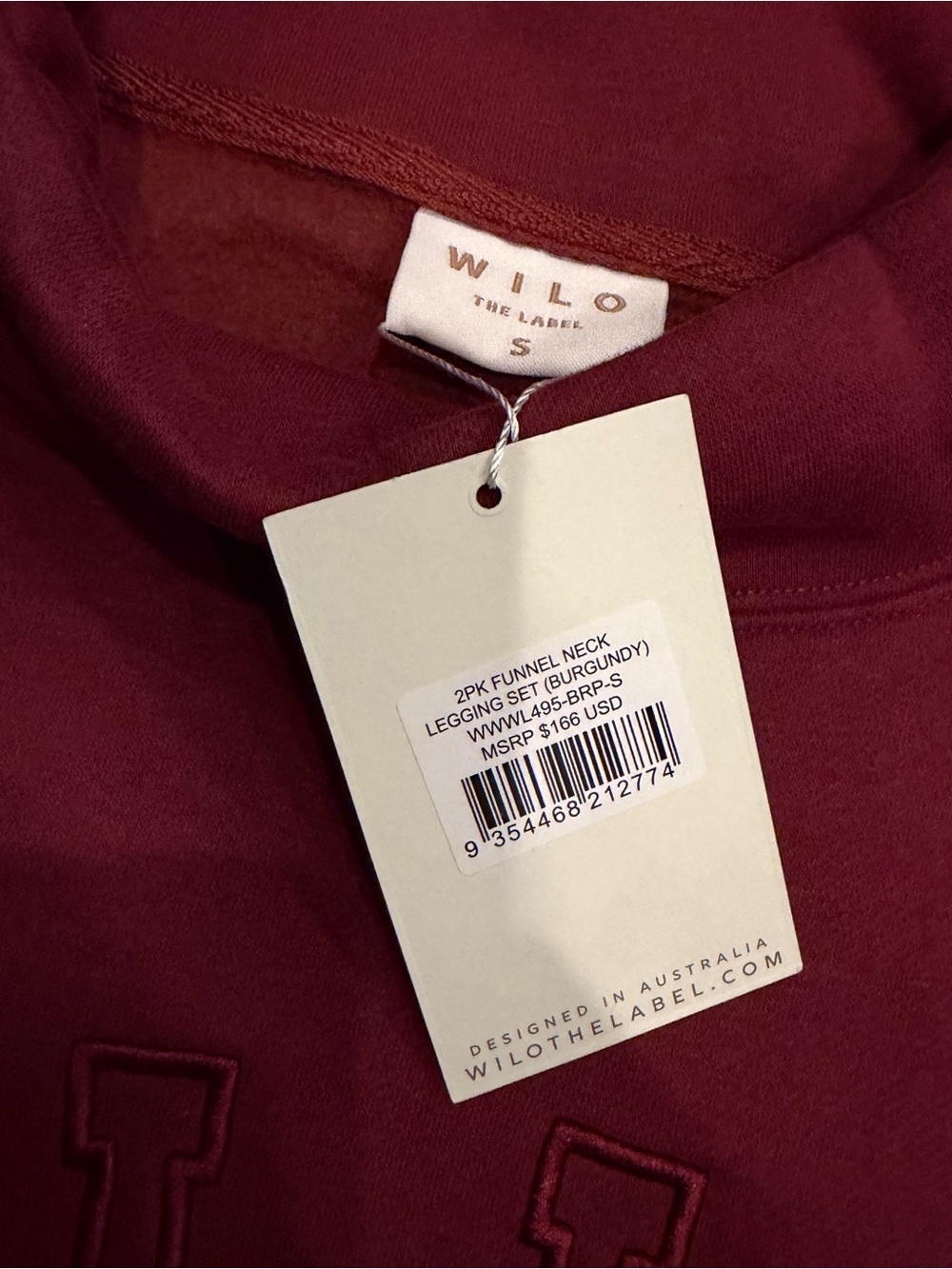Wilo The Label Burgduny Funnel Sweatshirt Leggings Set S NWT - Picture 9 of 10